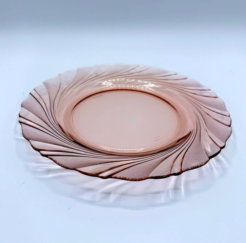Vintage Set of 8 Arcoroc France Rosaline Pink Swirl 9” Dinner Plates